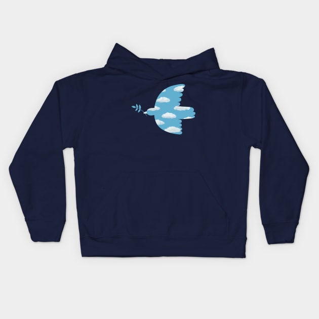 Blue Sky peace dove - surreal bird design by Cecca Designs Kids Hoodie by Cecca